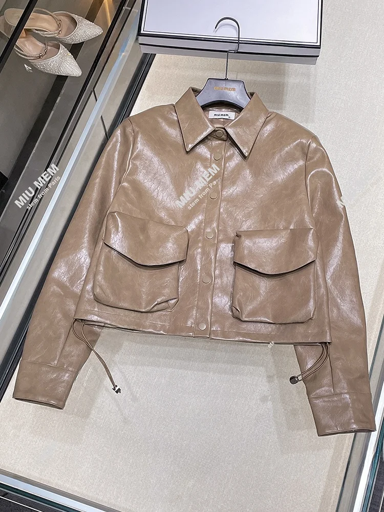 

High-End Retro Motorcycle Jacket Outerwear for Women Autumn Winter Season South Oil Premium Women's Fashion Straight Cut Style