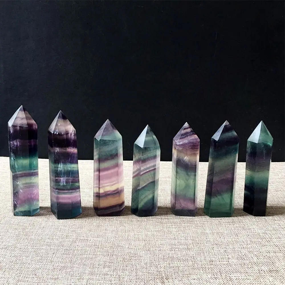 50-60mm Home Collectables Colorful Stone Crystal Wand Natural Fluorite Gemstone Point Healing