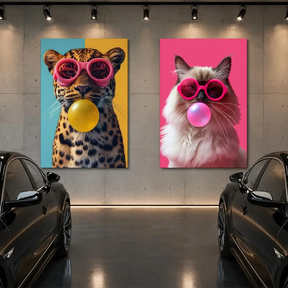 CUTE Animal Bubble Fashion Tiger Poster Room Decor Home Wall Art Printing Waterproof Garage BedRoom Posters Gift