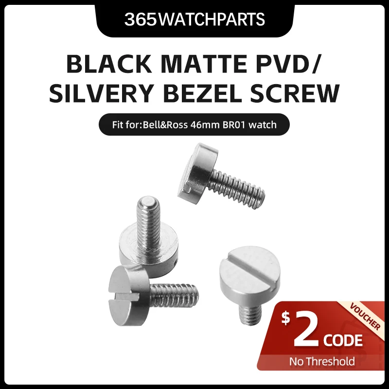 

4pcs/Set 3.9mm Black Matte PVD/Silvery Case Screw Parts Tools Watch Bezel Screws for Bell&Ross BR-01 46mm Watch