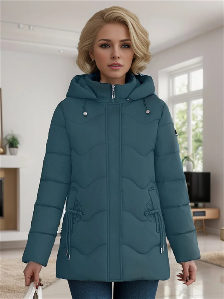 Winter Women\'s Coats Mid-Length Padded Jacket Solid Color Hooded Stylish And Elegant Padded Warm Jacket