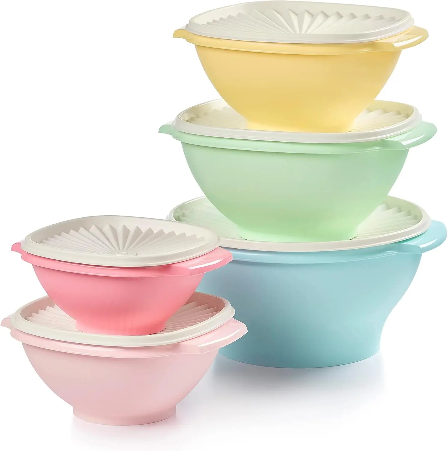 5 Bowls + 5 Lids (10 Piece) Food Storage Container Set in Vintage Colors - Dishwasher Safe & BPA Free