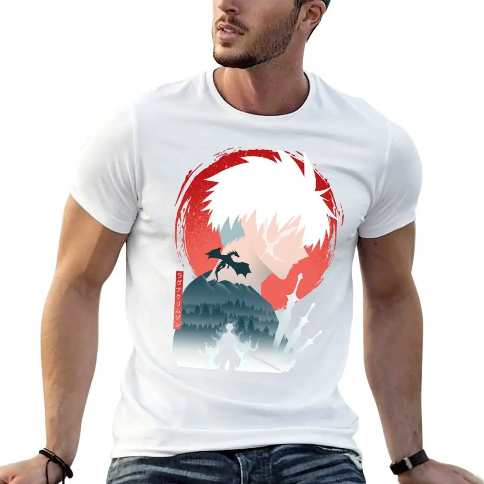 Ragna-Camiseta de paisaje para hombre, camiseta negra de manga corta, nueva edición