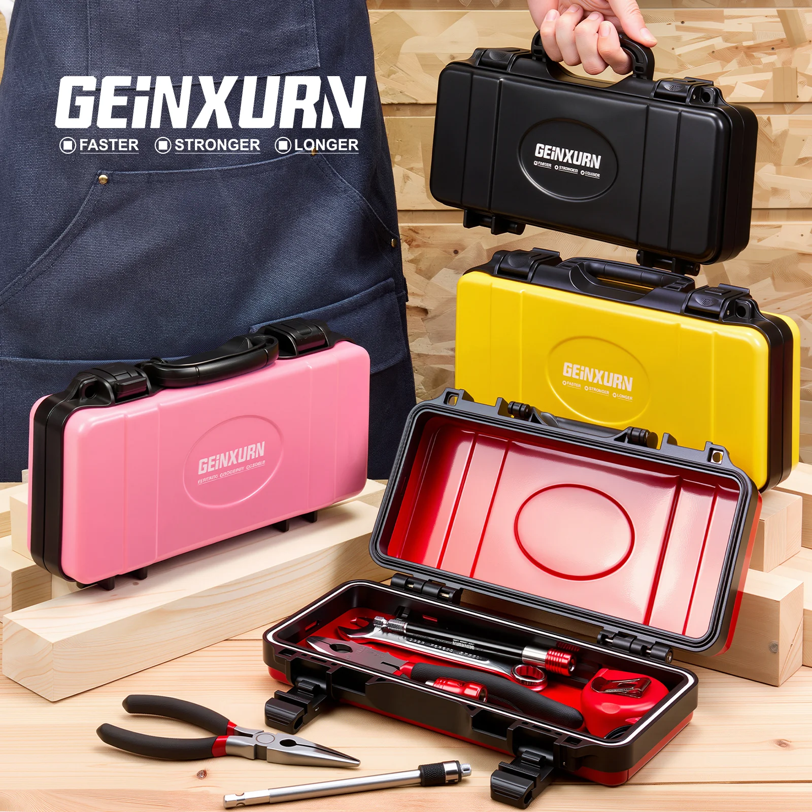 Geinxurn 11”Tools Box,Portable Steel Heavy-duty Tool Case with Safety Latch and Handle for Tools Storage and Organizers,Home DIY