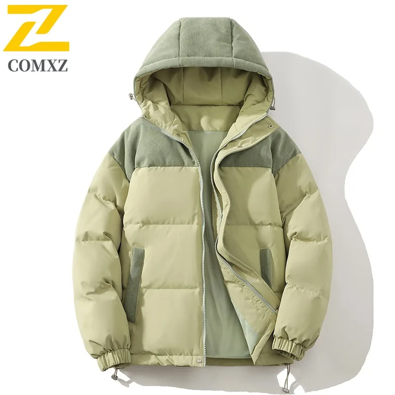 COMXZ 2025 Men  Windbreaker Winter American Style Retro Thickened Puffer Coat Windproof Streetwear  Outdoor Sport Hooded Parka