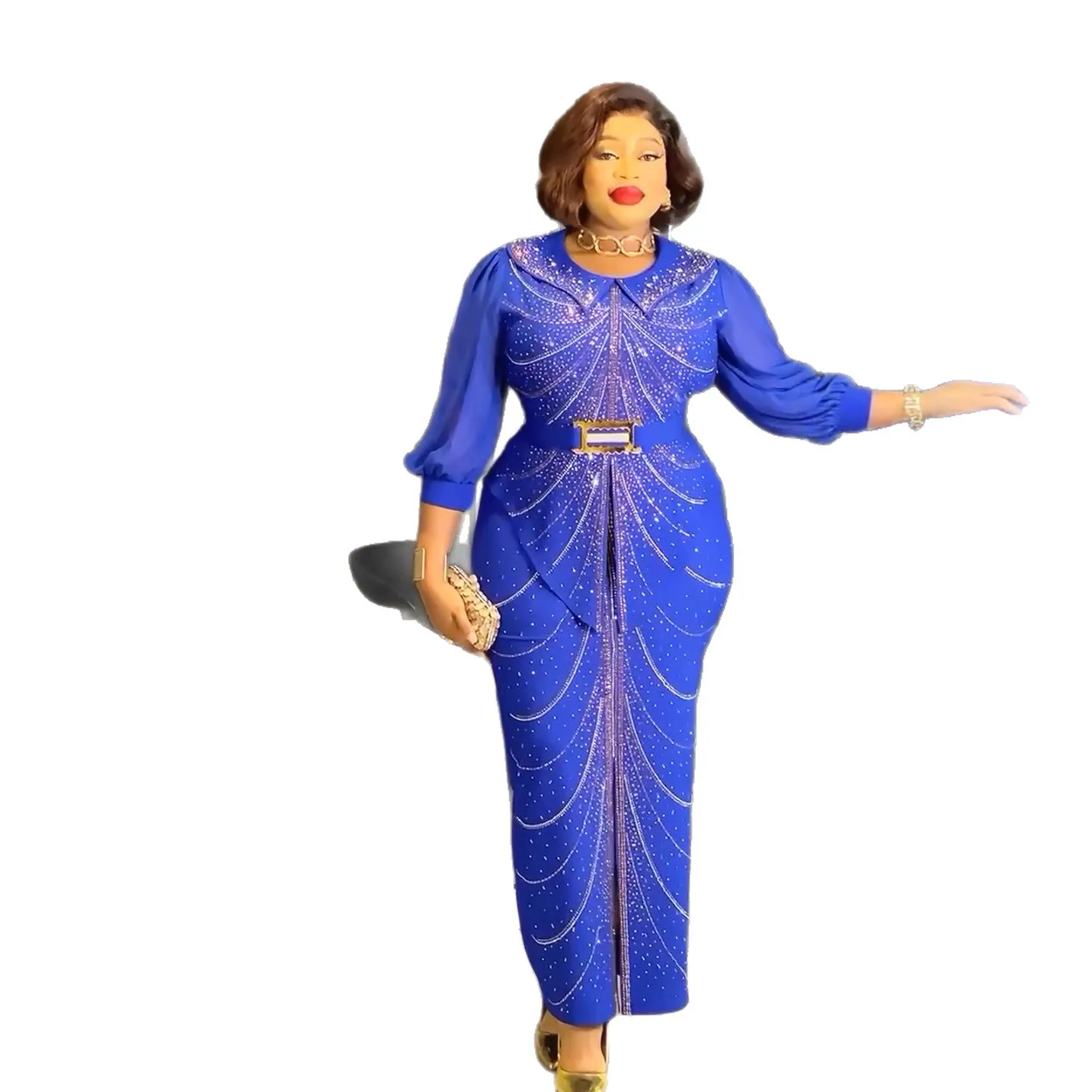 

2026 Plus Size African Party Dresses for Women Dashiki Diamond Bodycon Slit Long Dress Elegant Muslim Wedding Evening Gowns