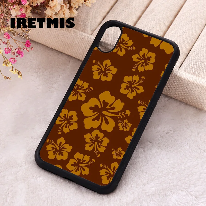 Iretmis Phone Cover Case For iPhone X XS Max XR 11 12 13 PRO MINI 14 15 16 Plus Rubber Hawaiian Tropical Brown Hibiscus Floral