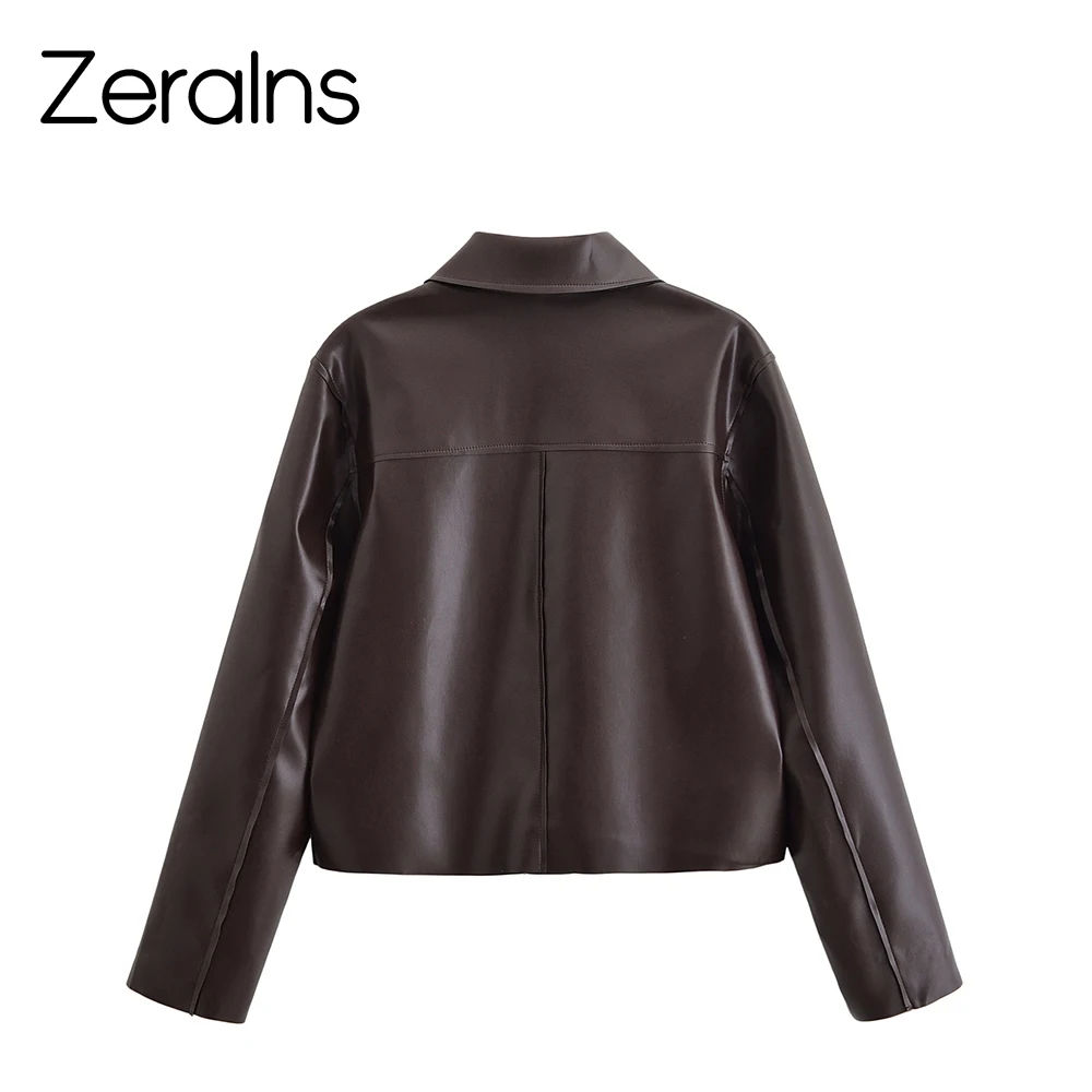 ZERAINS 2025 otoño nuevo producto ropa de mujer de gama alta cuello Retro suelta imitación cuero Chaqueta corta abrigo chaqueta de cuero