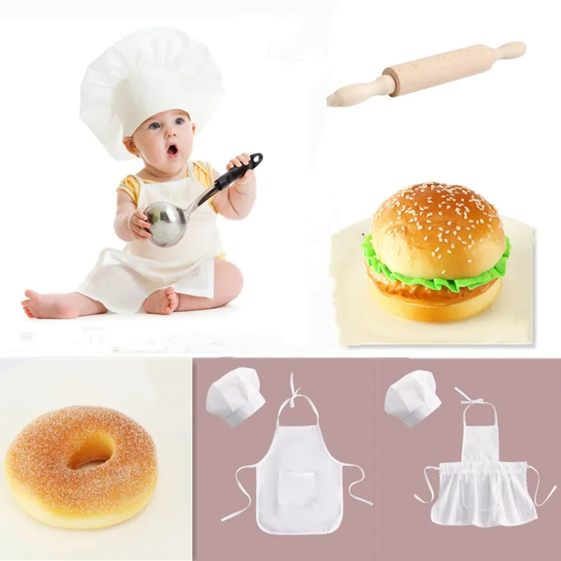 

Newborn Photography Props Baby Chef Hat The Cook Suit Simulation Of Bread Creative Props Full-moon Shooting Accessories