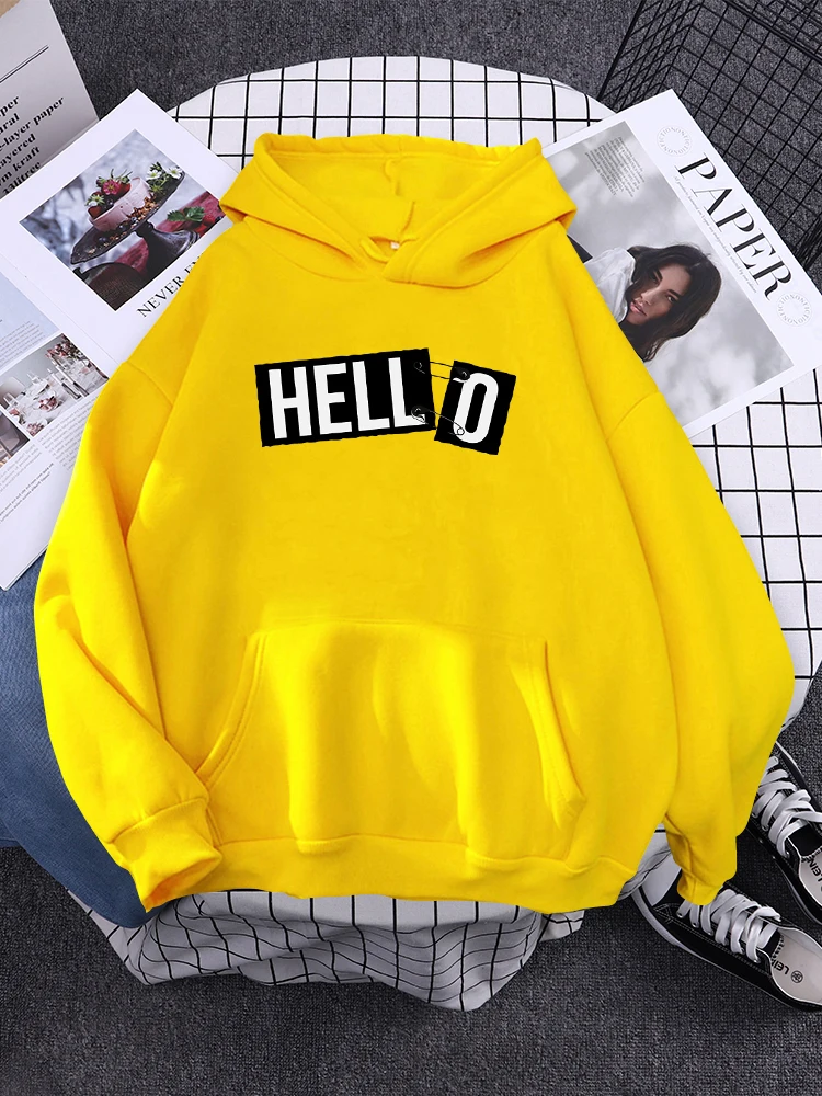 

Letters "Hell" Connected "O" So It's Hello Hoody Hip Hop Personality Streetwear Casual Warm Clothes All Match Loose Woman Hoodie