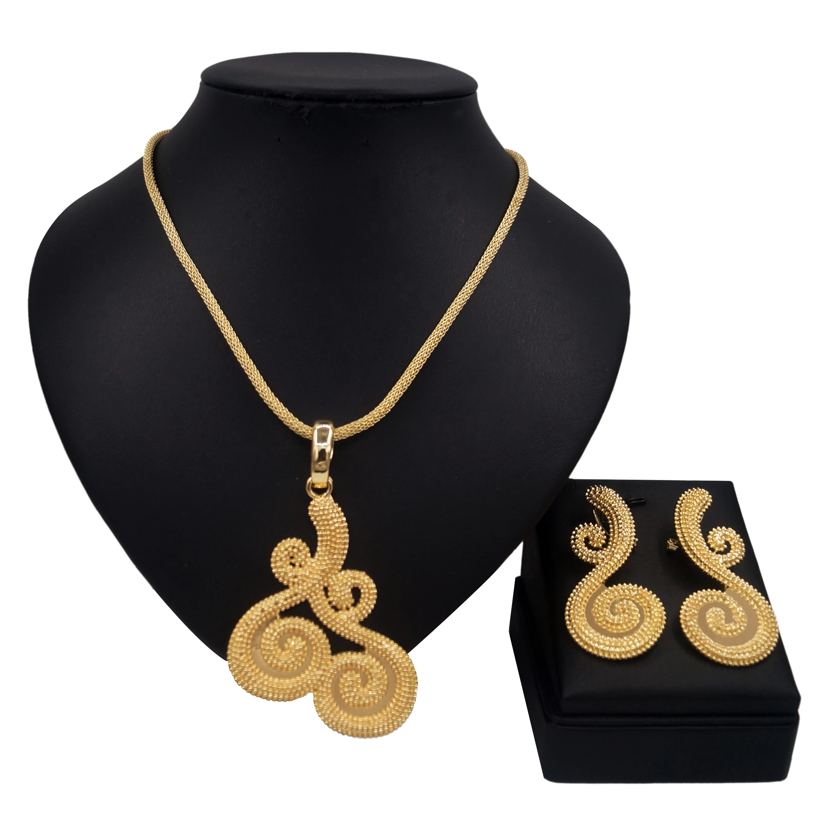 Women Jewelry Set Egg Shape Pendant and Earrings Women Gift Party Jewelry Italian Gold Plated Necklace and Earrings Set