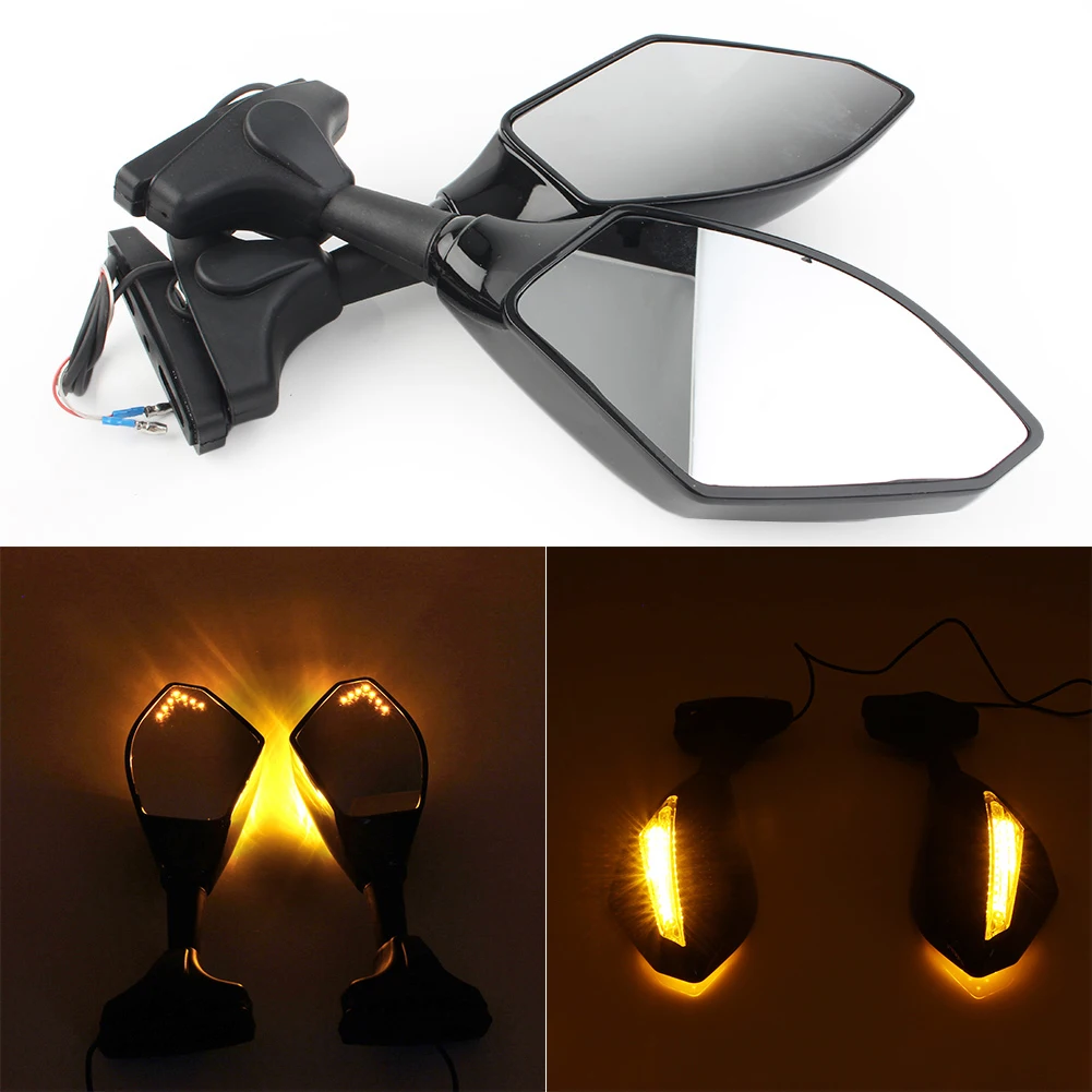 

2Pcs Motorcycle 1" to 2-7/8" Universal Rearview Mirror w/ LED Turn Signal Light For Honda Kawasaki Yamaha Suzuki Ducati