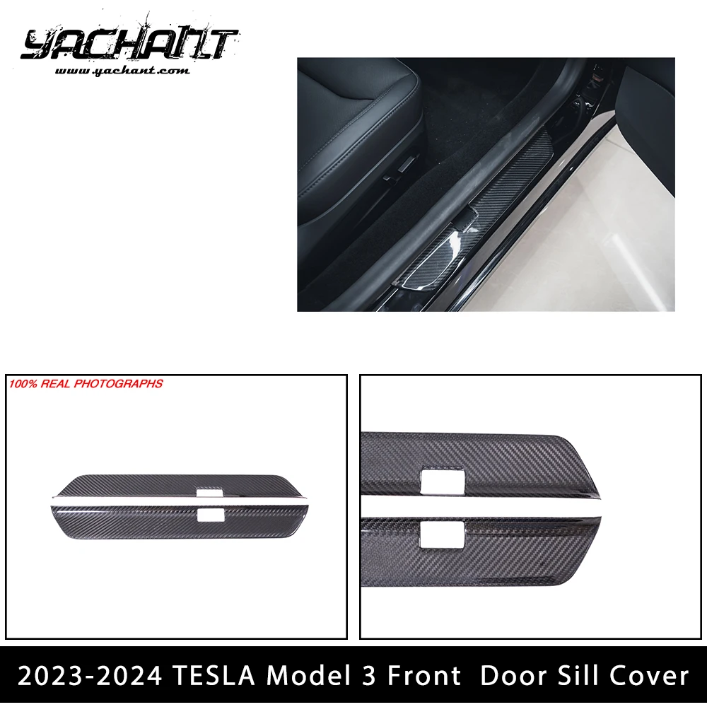 Car Accessories Dry Carbon Fiber DCF Front Door Sill Cover Fit For 2023-2024 TESLA Model 3