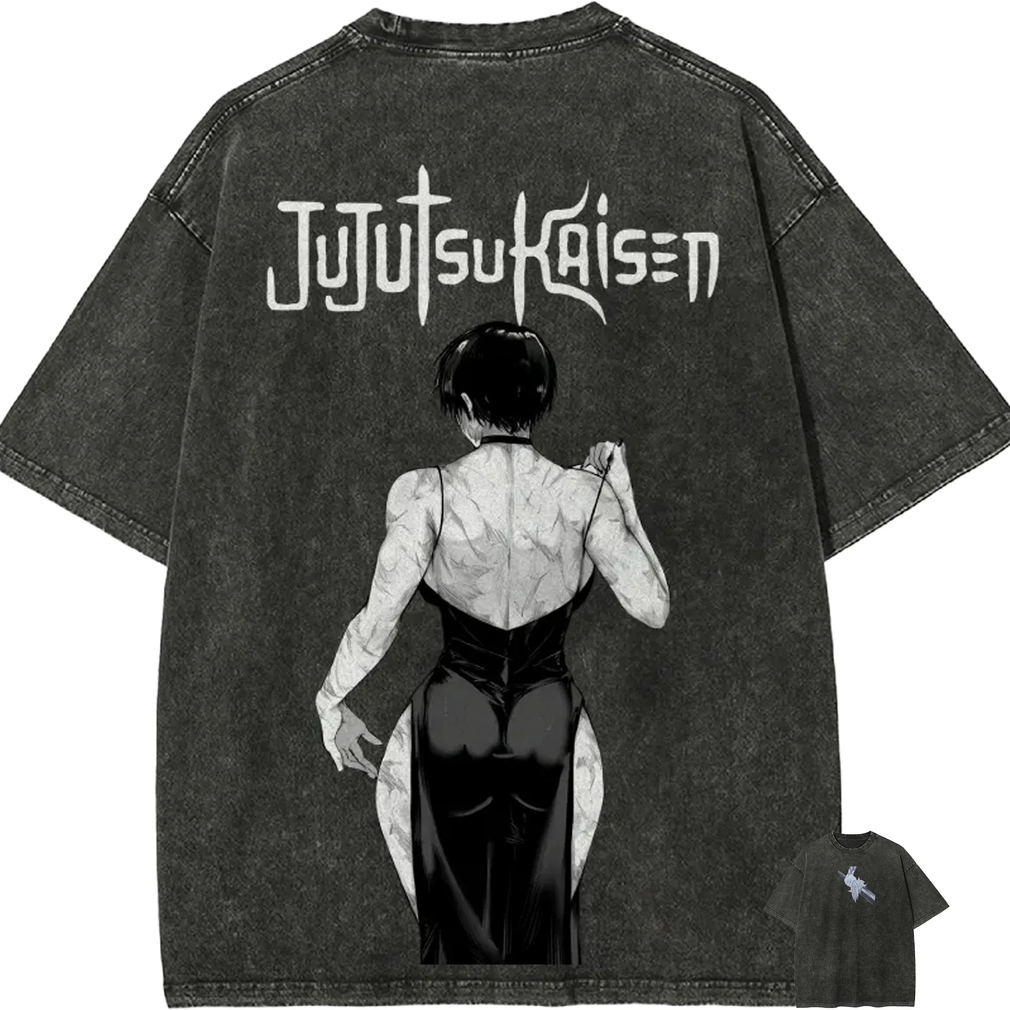 Maki Zenin Shirt Jujutsu Kaisen Anime Herren Vintage Acid Wash Übergroßes Baumwoll-Streetwear Muscle Mommy Grafik-T-Shirt Tops 2026