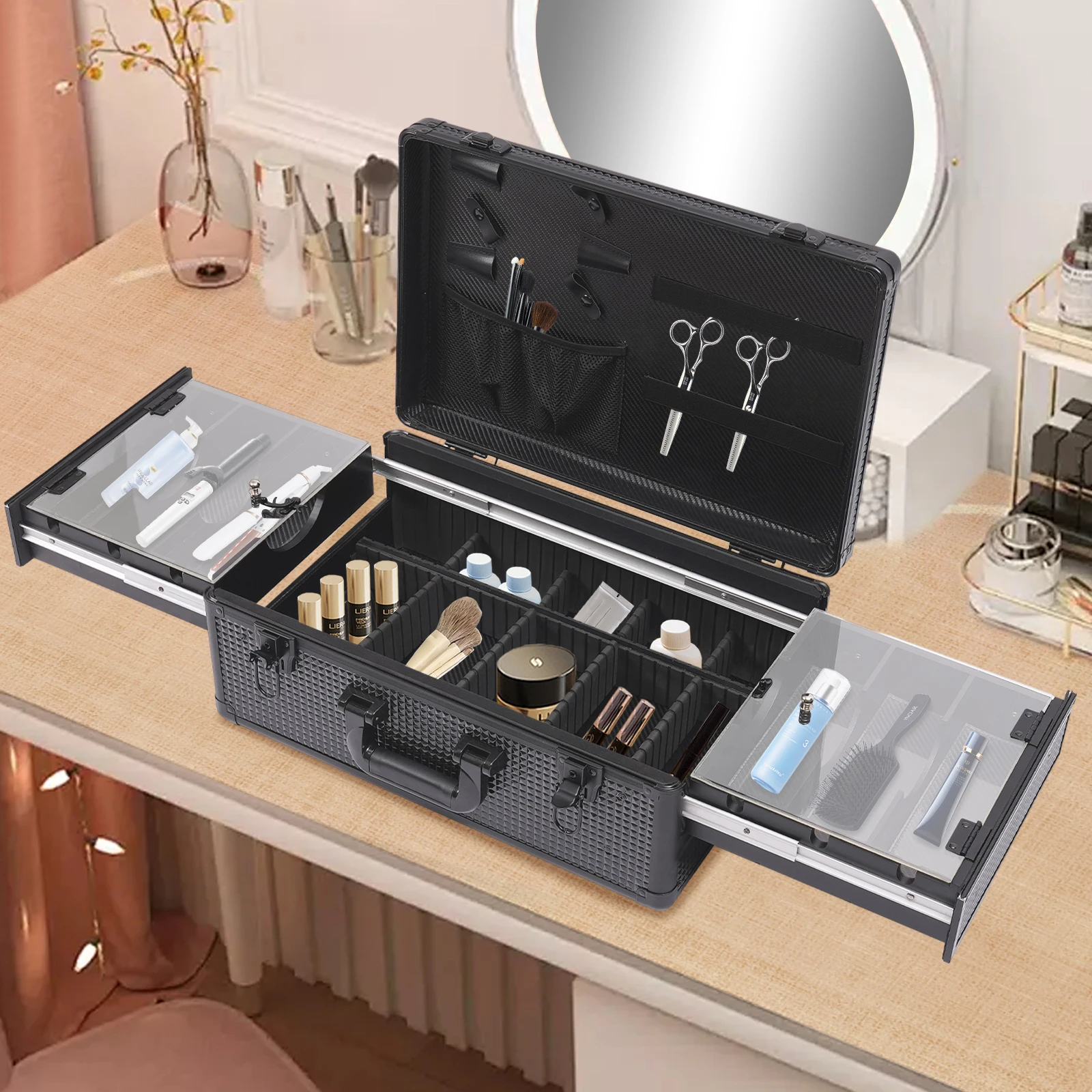 

Barber Carrying Case Barber Case Stylist Tool Box Crocodile Pattern Professional Salon Hair Cutting Grooming Kit Storage