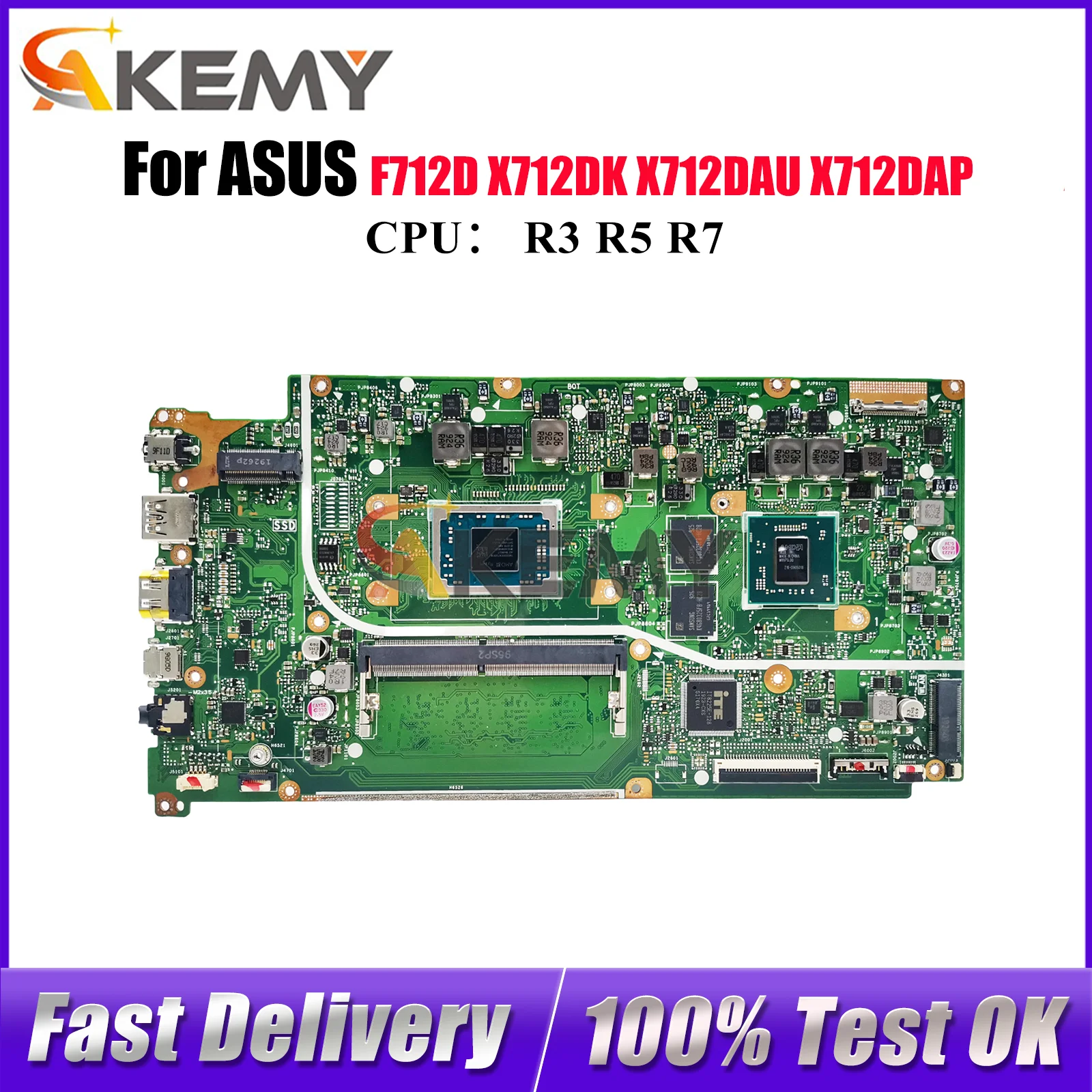 

X712DK Материнская плата для ноутбука ASUS VivoBook X712DK V5000d X712D M5050D M712D X712DAU X712DAP F712D Материнская плата с процессором R3 R5 R7