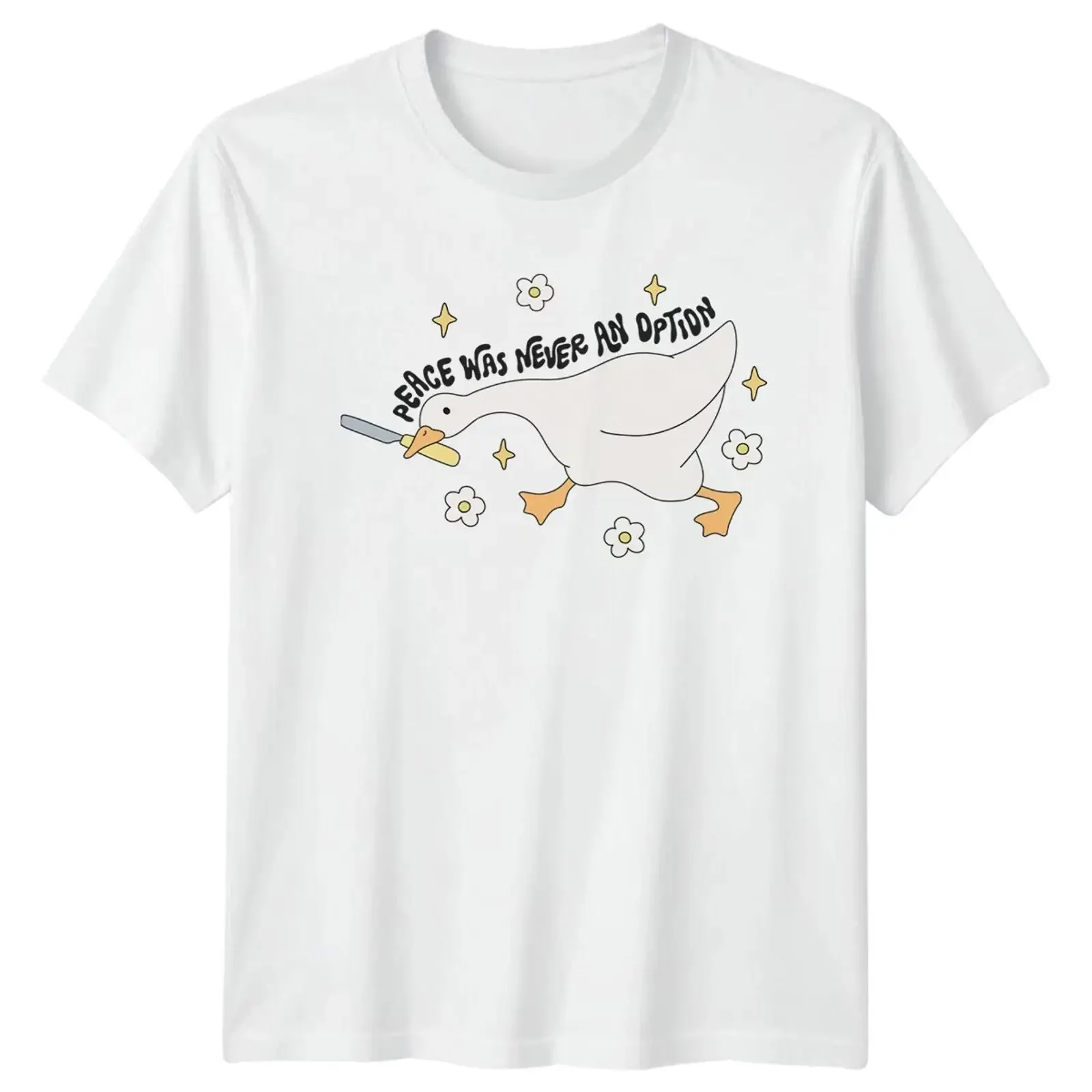Peace Was Never An Option Ente Vögel Tier Herren T Shirt Damen Grafik vintage Washed streetwear Slightly fashion Unisex