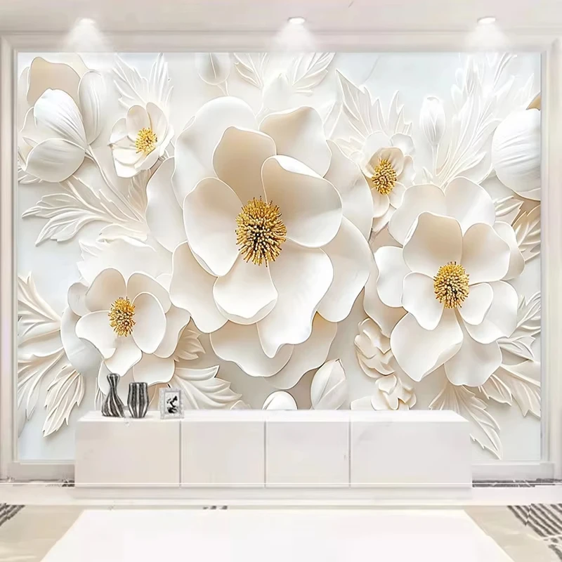 Custom Size 3D Photo Mural Wallpaper French Cream Wind Rose Blossom Wall Mural For Bedroom Living Room Home Decoration