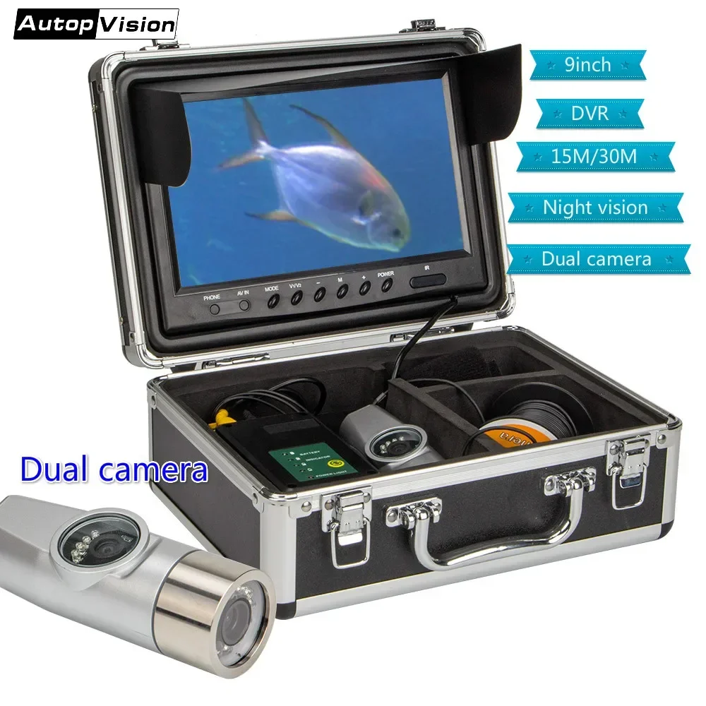 WF21 underwater camera 15m 30m Dual camera with 9inch Screen with IR LED  Camera For Fishing / chimney/well with  DVR Recorder