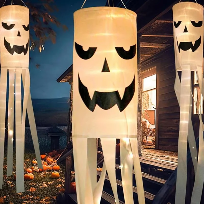 Ghost Windsock Spooky Flying Ghost Halloween LED Lighting Partys Supplies With 3 Lighting Modes Halloween Decorations