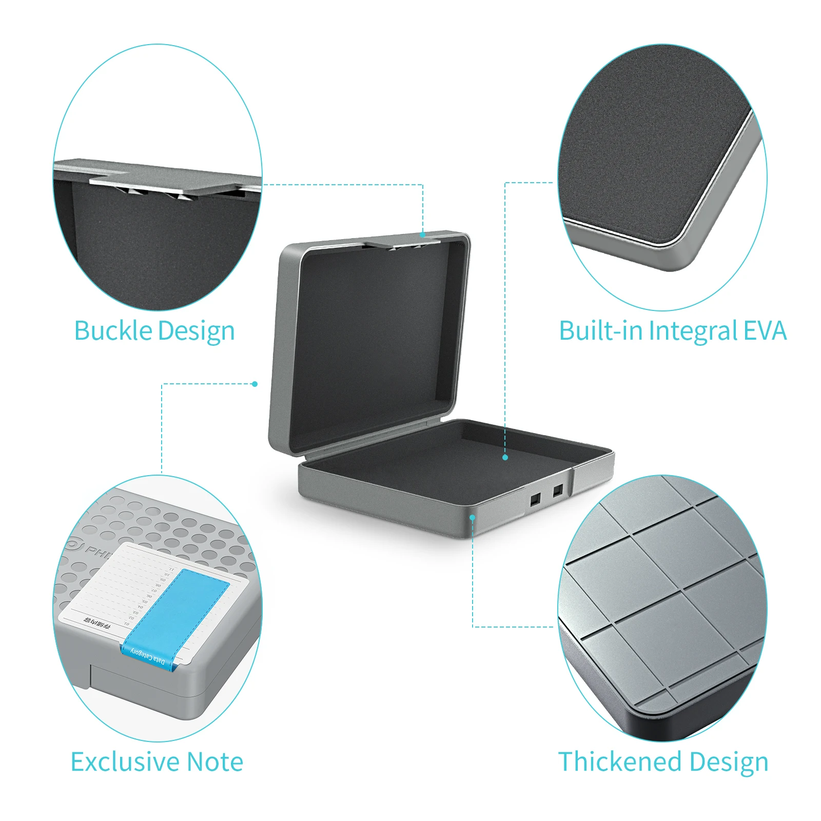 PHIXERO 3.5 Inci HDD SSD Kotak Penyimpanan Hard Drive Casing Eksternal dengan EVA HD Disk Cover Housing Hardcase Shell Tas Caddy untuk PC