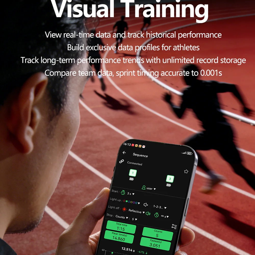 Intelligent Infrared Sprint Timer 0.001s High Precision Support APP Data Export 150M Connection Lightweight Portable Timing