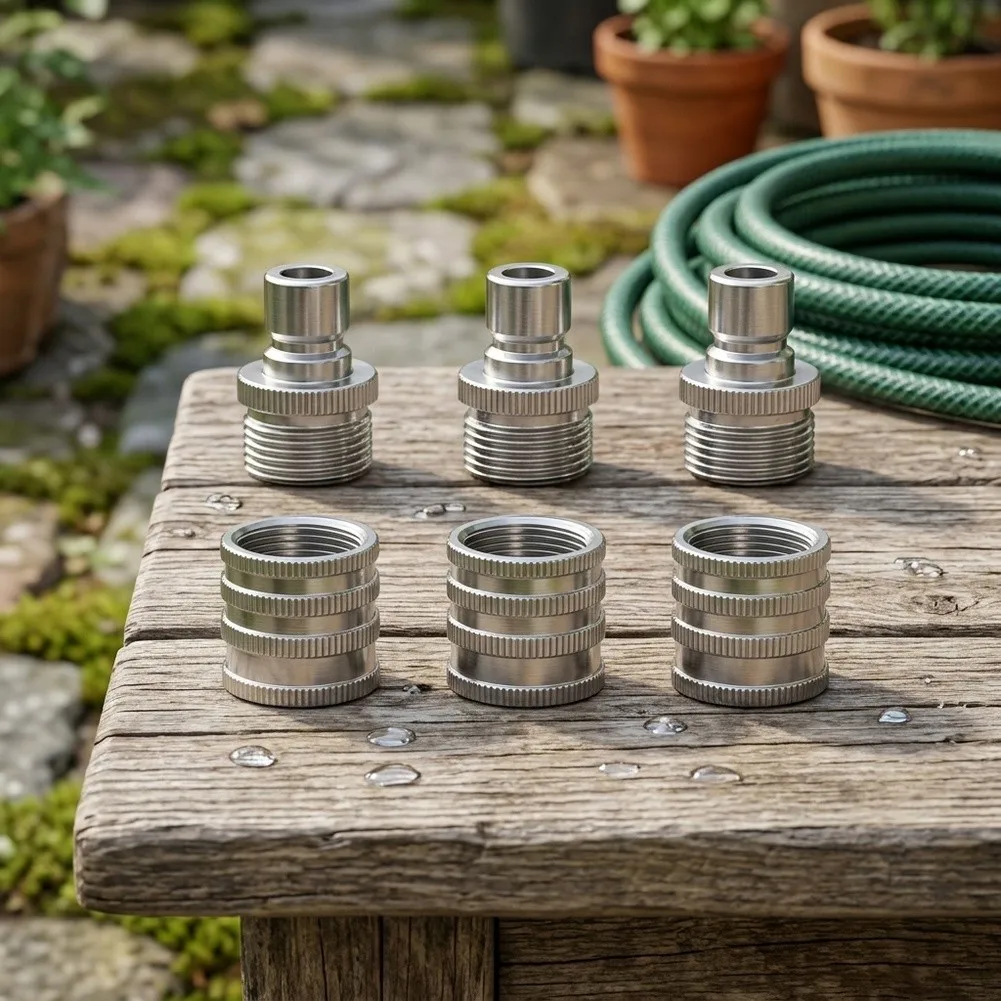 Stainless Steel Garden Hose Quick Connect Kit 3 Pack for 1/2 inch and 3/4 inch Hoses Used in Backyard and Patio Watering