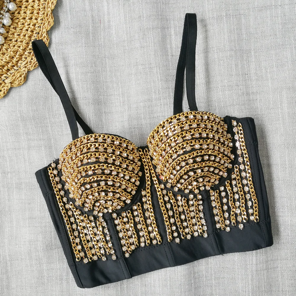 

Сексуальный женский утягивающий топ-бюстье с низким вырезом, стразами и металлическим декором, премиум-класс, мода Весна 2023