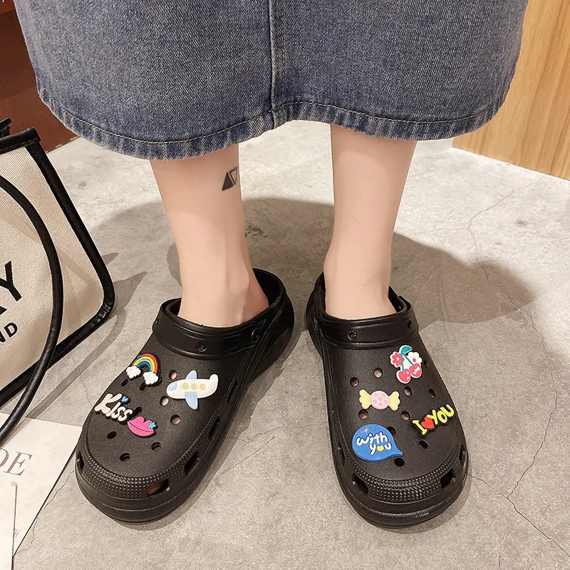 

Women's Platform Sandals Hole Hole Shoes Increased Height Korean Version Covered Head Lazy Person Beach Shoes Hollow out Dry ...