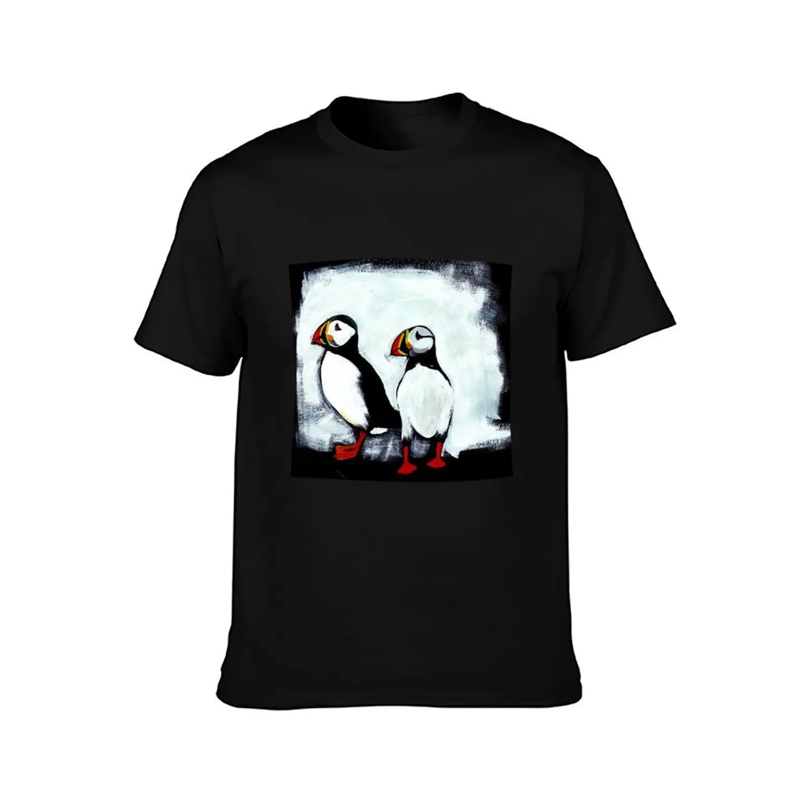 Puffins T-Shirt, Summer Casual Cotton Tee, Oversized Streetwear Tops, Vintage Graphic Print, Loose Fit Short Sleeve, 100% Cotton