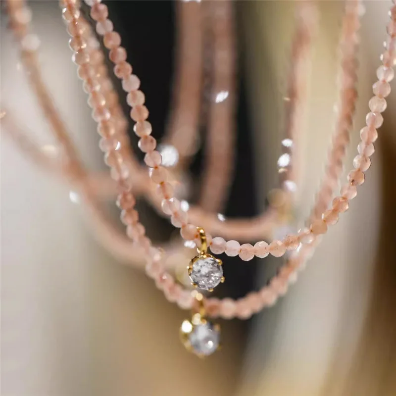 Fashion Vintage Sexy Zircon Pendant Necklace For Women Boho Geometric Transparent Crystal Imitation Moissanite Chain Jewelry