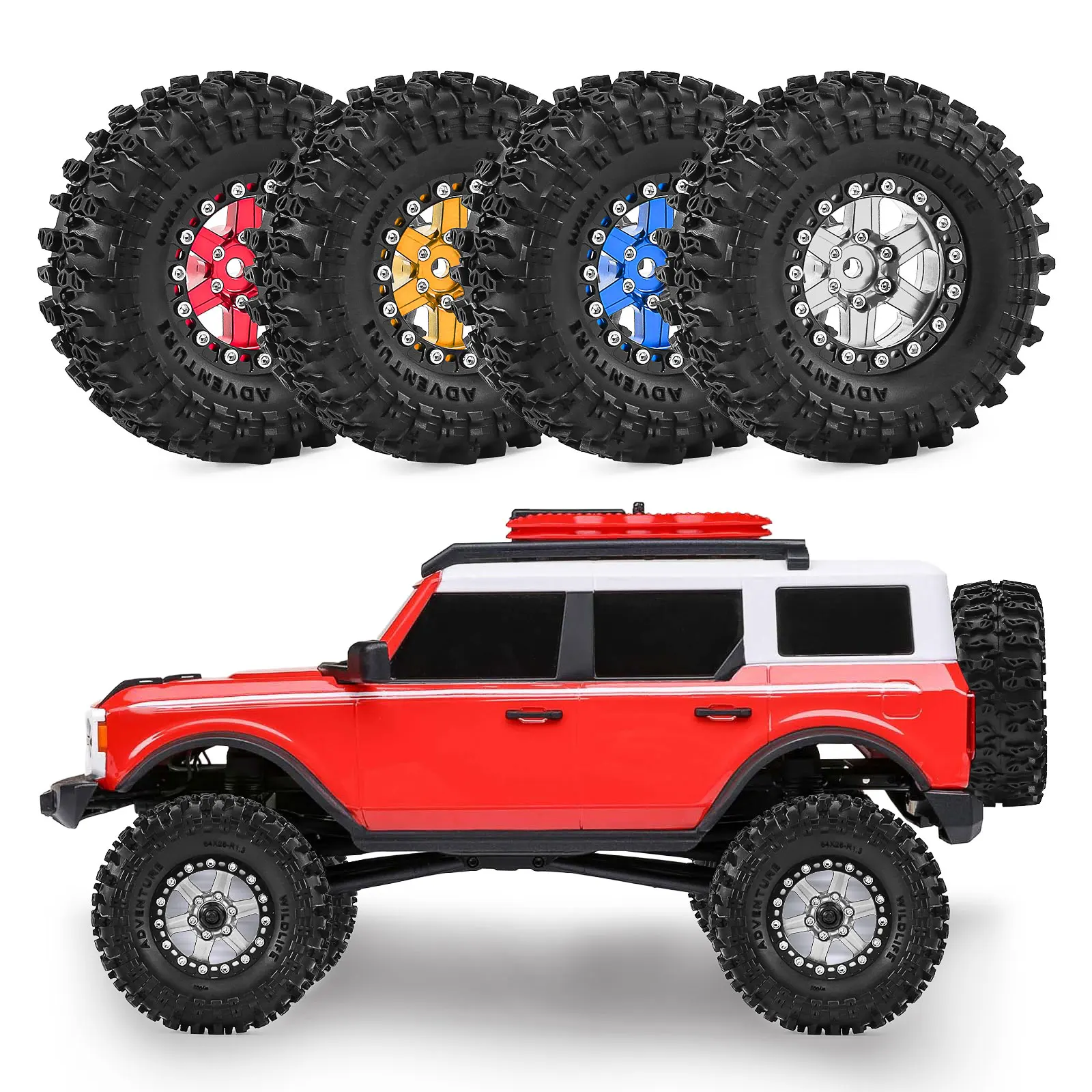 

4PCS 1.3 Inch Wheel Rim All Terrain Rubber Tire Set Metal Rims for 1/18 TRX4M SCX24 FMS FCX24 Ascent-18