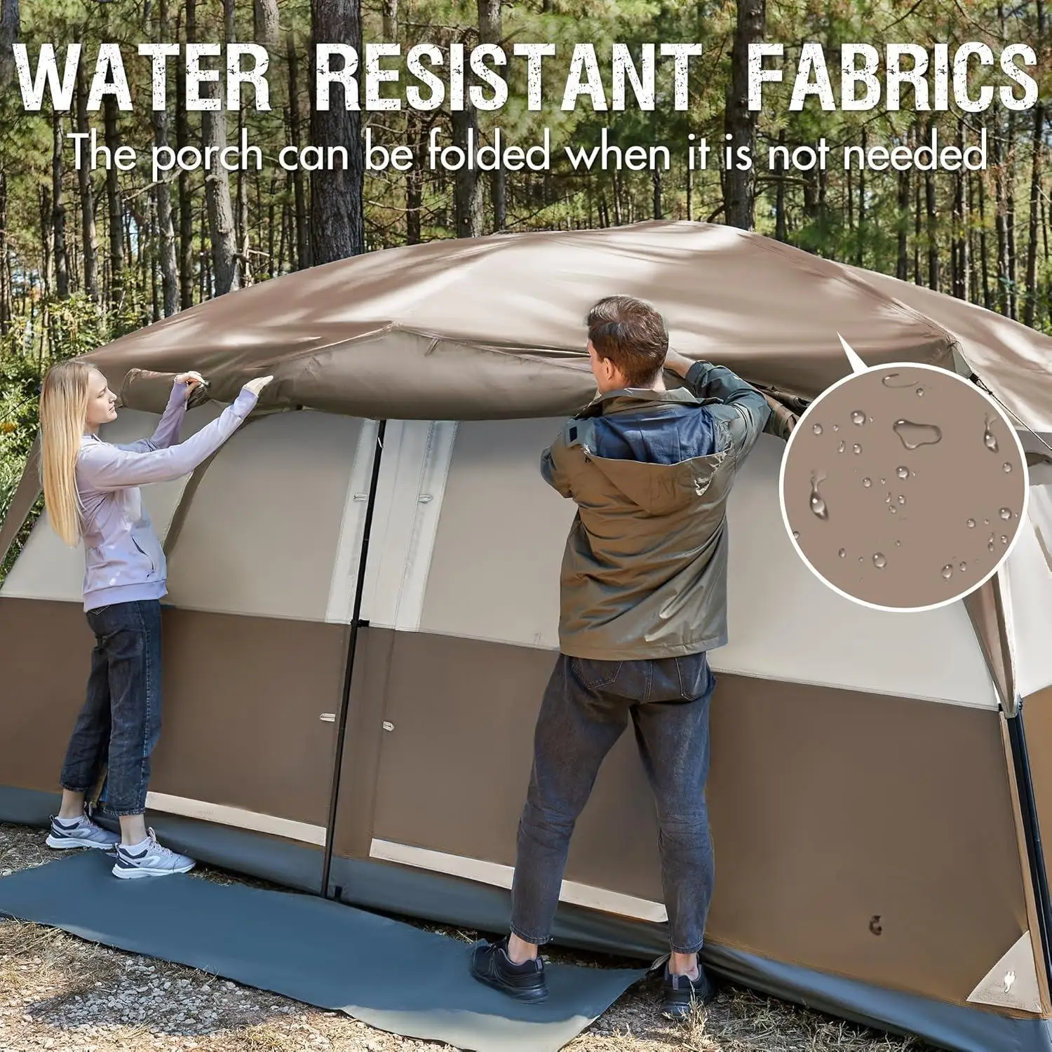 خيمة تخييم عائلية تتسع لـ 10 أشخاص مع شرفة، خيمة تخييم عائلية كبيرة بارتفاع طويل، تهوية جيدة، مقاومة للماء كبيرة #3