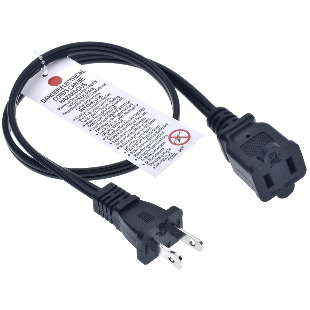 US AC Power Extension Cable Cord 2-Prong Polarized Male to Female Extension Cord for NEMA 1-15P to NEMA 1-15R 16AWG 0.5m image 2