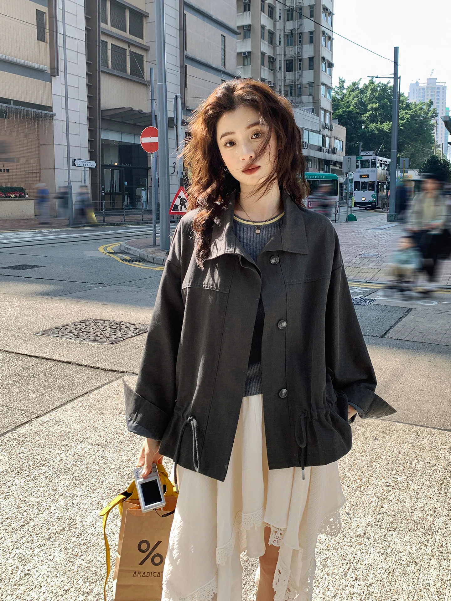 

Loose Fit Casual ey Workwear Jaet Spring 2026 New Sle Retro Versatile Faionable Open Collar Jaet Women's Coat