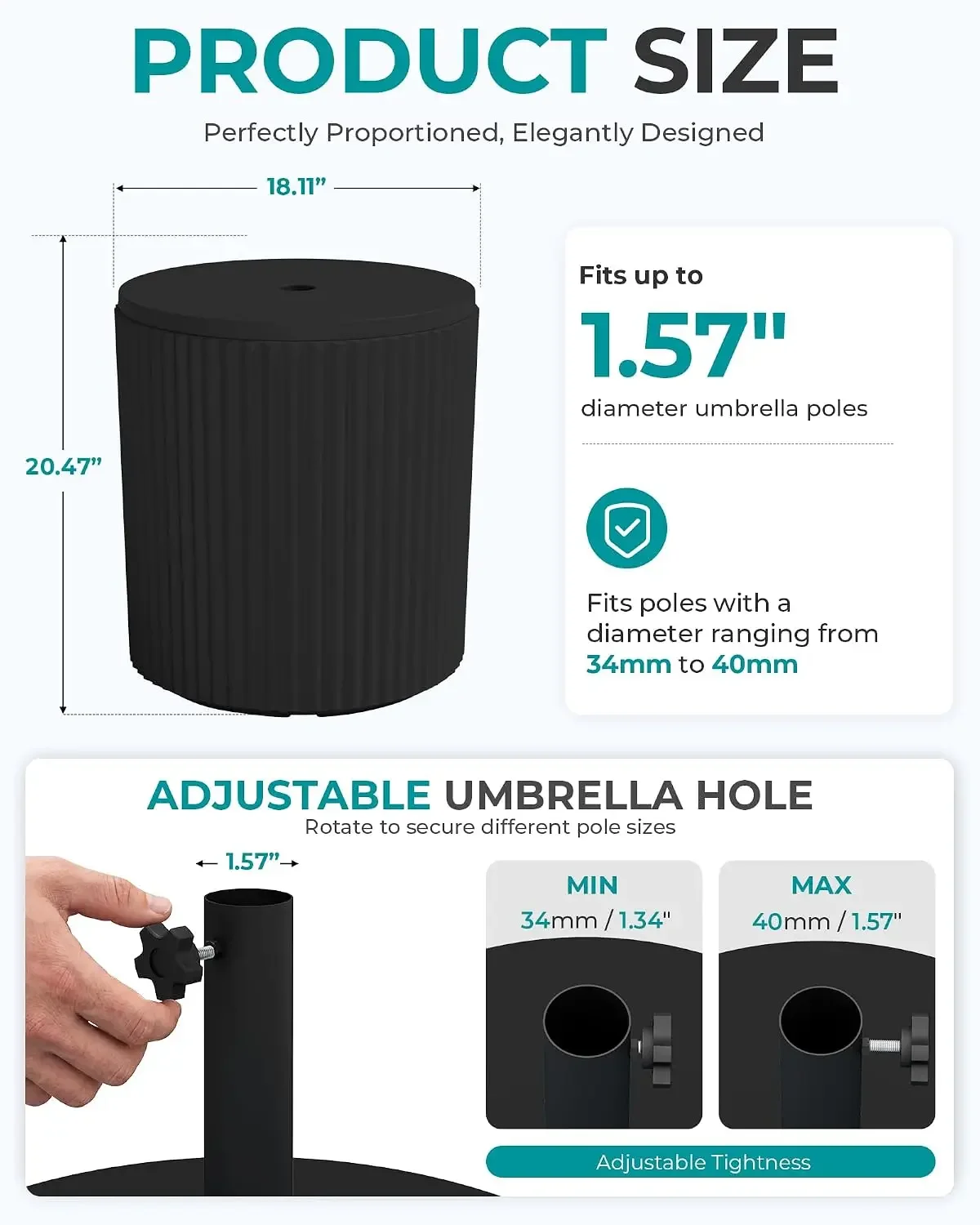 Outdoor Round Umbrella Side Table,3-in-1 Multi-Functional Use,Black