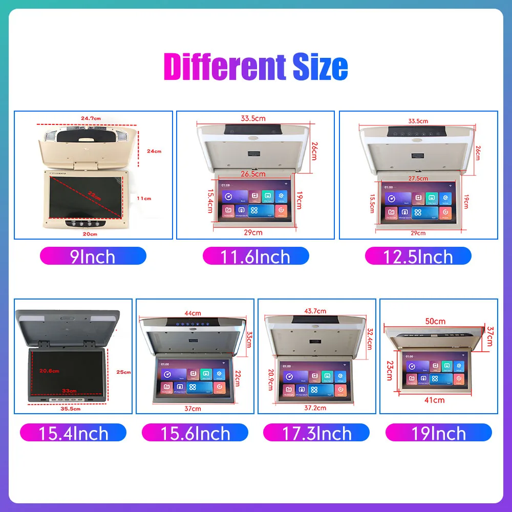 9/11.6/12.5/15.4/15.6/17.3/19 Inch Android Car Roof Flip Down     Ceiling     Car Overhead     FM USB MP5 Player