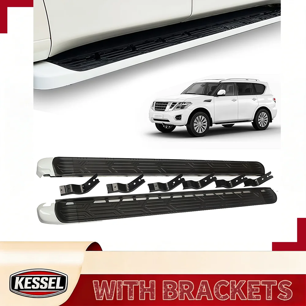 

2 шт. алюминиевые фиксированные подножки (нерф-бары) с кронштейнами для Nissan Armada Patrol Y62 2017-2024 (черный+серебристый)