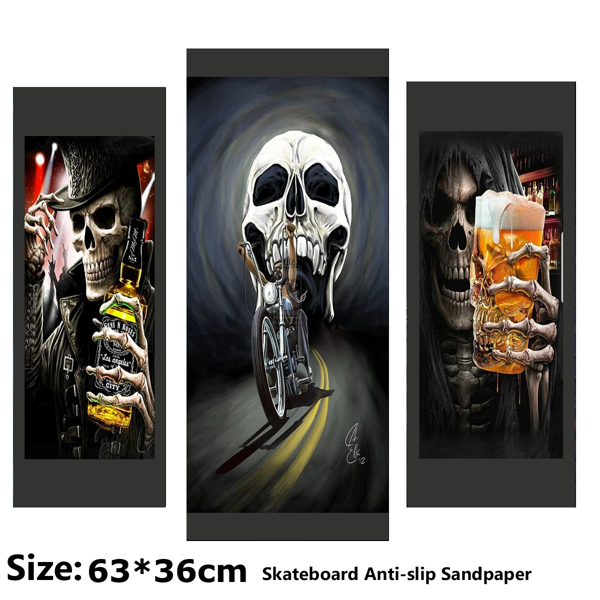 Cool Skull Dark Series Pattern Electric Scooter Anti-slip Sticker Sandpaper Skateboard Grip Tape Sheet 63*36cm