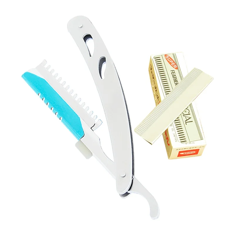 Meisha 1pcs Hair Razors 10pcs Blades Hair Barbers Razors Hairdressing Cutting Razor Stainless Steel Folding Shaving Knife C0003A