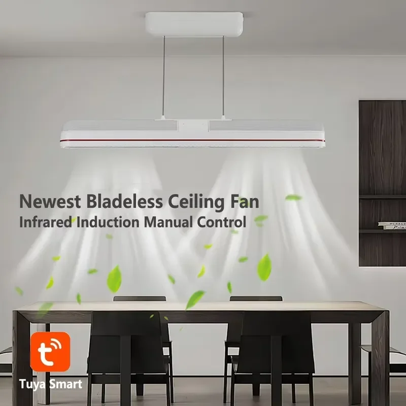 Modern Bladeless Ceiling Fan With Light Remote Control Smart Manual Adjustment Air Cooling Lamp For Living Room Bedroom Home