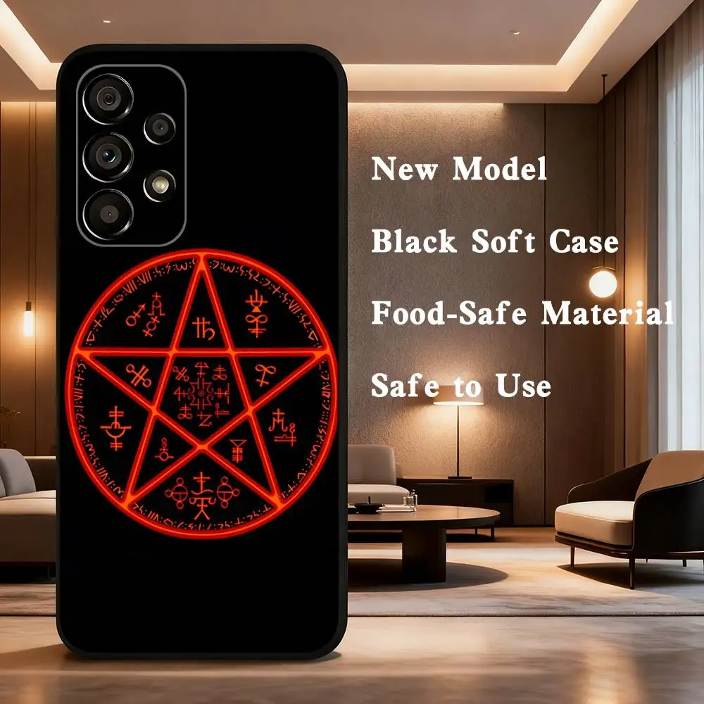 Custodia per telefono satanico demoniaco Pentagram 666 per Samsung Galaxy A73,31,32,72,41,53,52,71,22,5G,Nota,J7,8,9 Cover morbida nera