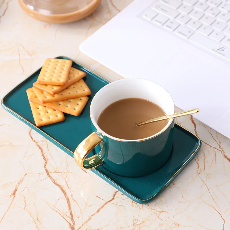 European Ceramic Coffee Cup Set Mark Snack Flat Plate Small Luxury Elegant Stroke Gold Milk Drink Water
