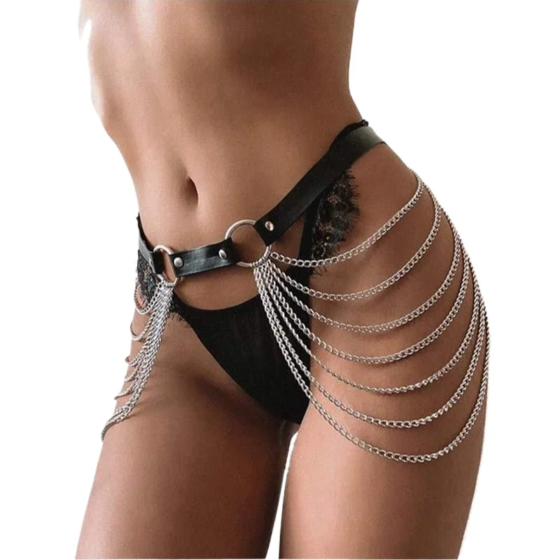 Ceinture à chaîne en cuir pour femmes, accessoires Sexy de retenue des hanches, vêtements et accessoires de style Punk, ceinture à chaîne de rue BDSM