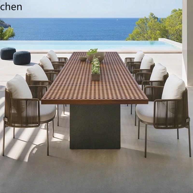 

HTT outdoor courtyard table and chair combination open-air garden balcony outdoor villa solid wood leisure
