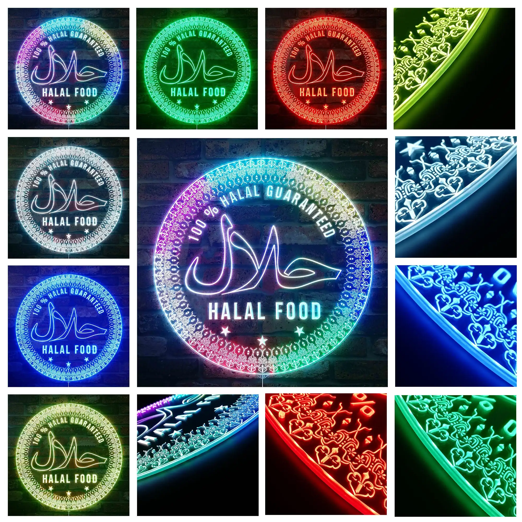 Halal Food Muslim Guaranteed Glam Led Neon Sign st06-fnd-i0062-c