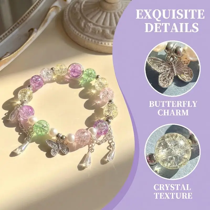 Adjustable Butterfly Beaded Bracelet for Women Girls Korean  Jewelry Cute Handmade Gift for Daily and Special Gatherings