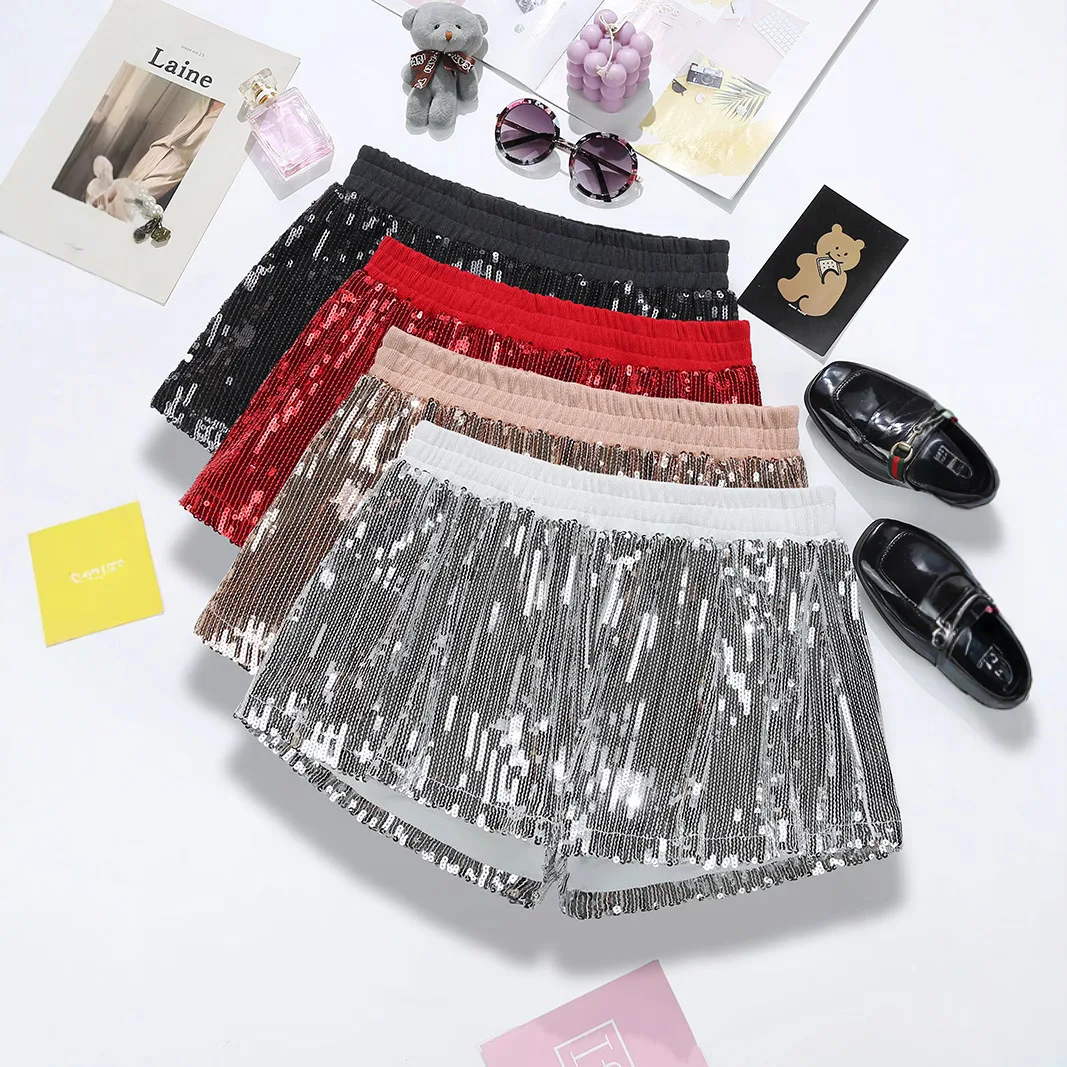 Sexy Sequined Elastic Waist Shorts Women