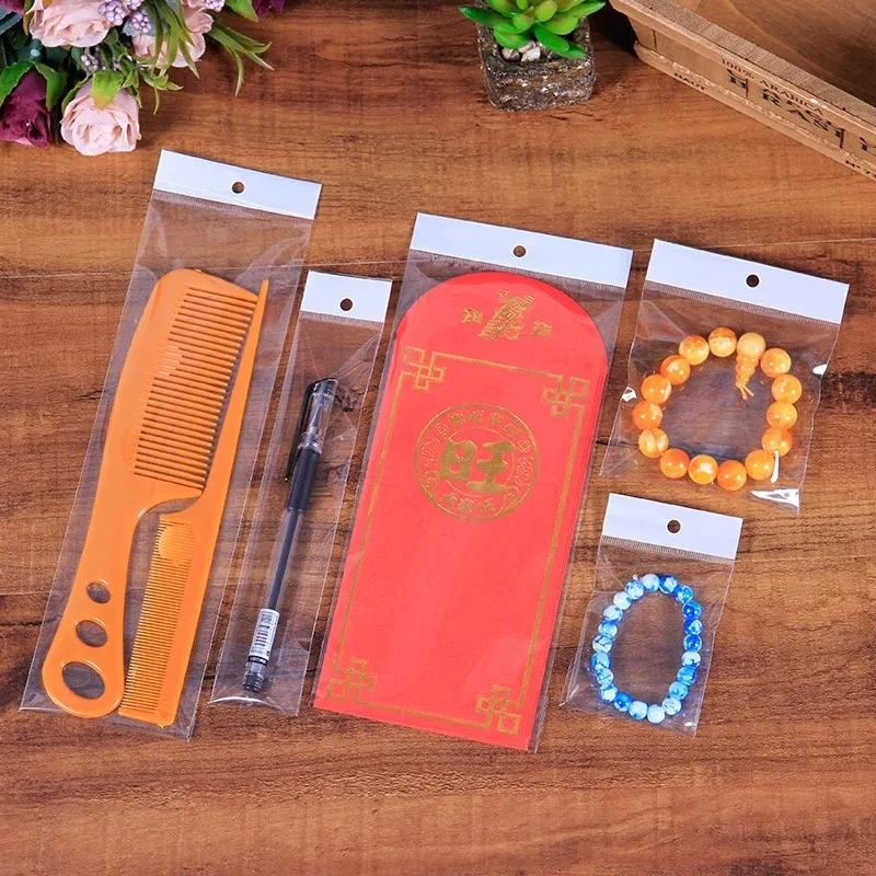 

60micron High Clear OPP Header Bags with Adhesive Strip, Plastic Pouches for Snacks & Office Supplies Gift Packaging Pouches