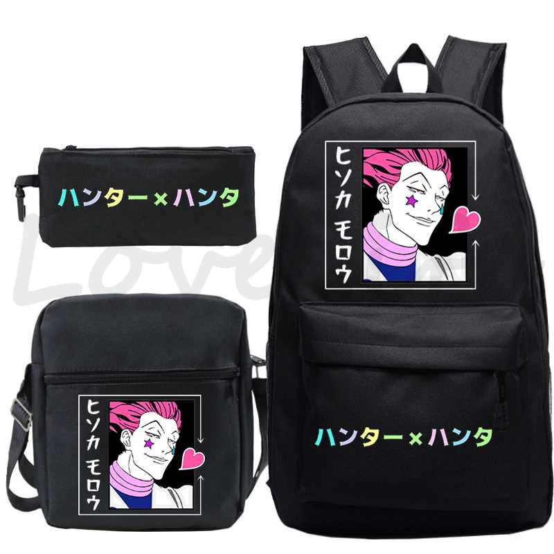 Hot Anime HUNTER X HUNTER Killua Print Backpack for Boys Girls Student Zipper School Bags 3pcs/set Mochila Teens Travel Rucksack